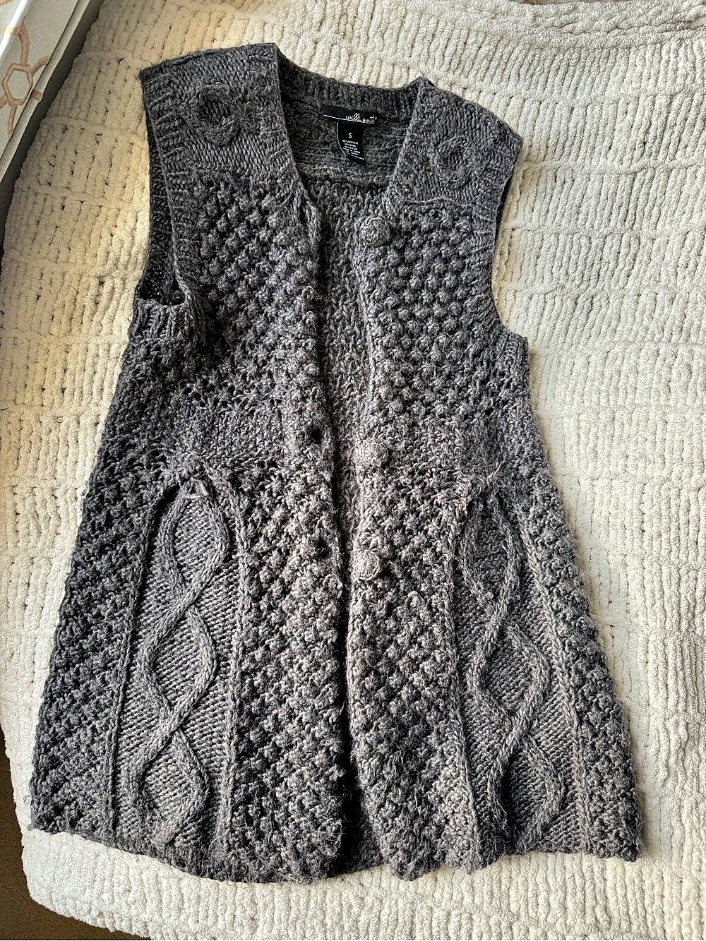 Willi Smith Cable Knit Sweater Vest in Gray